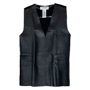 Vtg Holt Renfrew Studio Genuine Leather Knit Back Sleeveless Black Top Size M